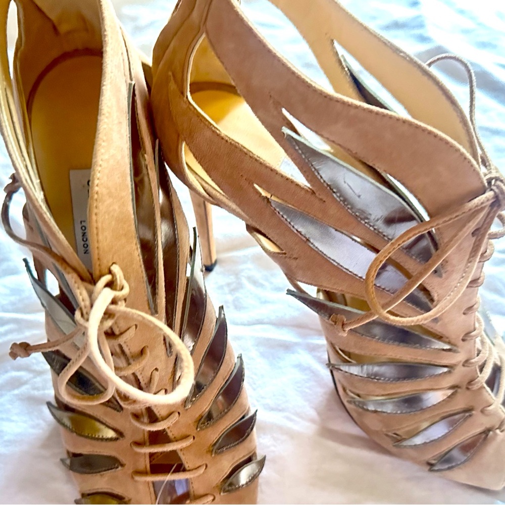 Jimmy Choo Nude Beige Mix Keena 100 Lace-up Pumps/Booties size 39